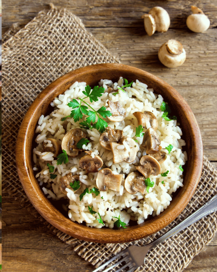 RISOTTO AUX PLEUROTES ET TROMPETTES DE LA MORT  EN CASSOLETTE