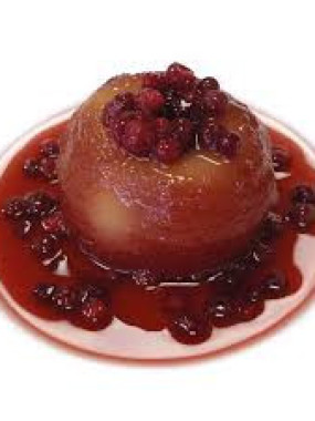 POMMES AUX AIRELLE ET SON COULIS DE FRUITS ROUGE