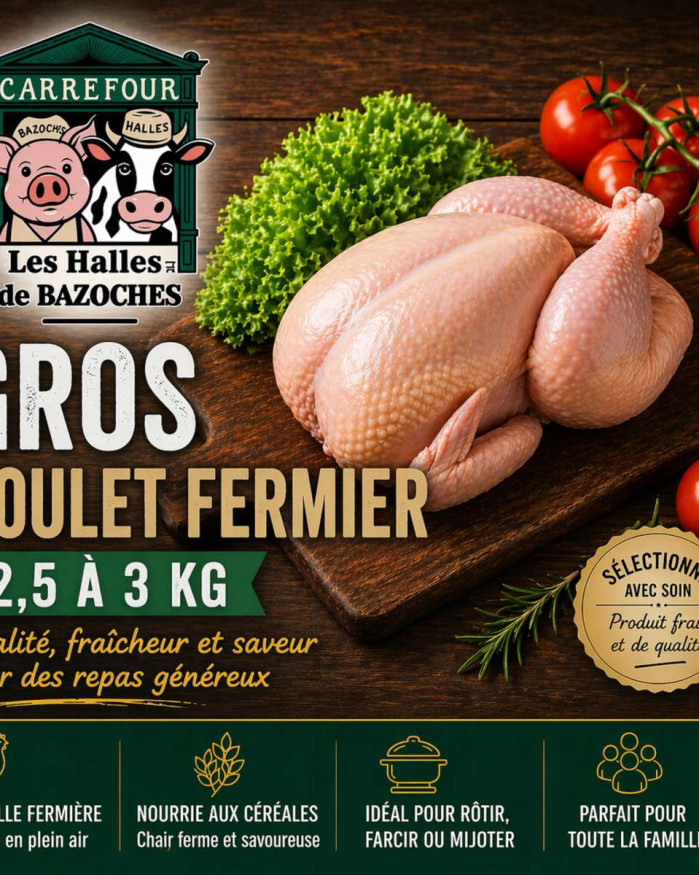 POULET FERMIER CRU  2.5 KG/3 KG